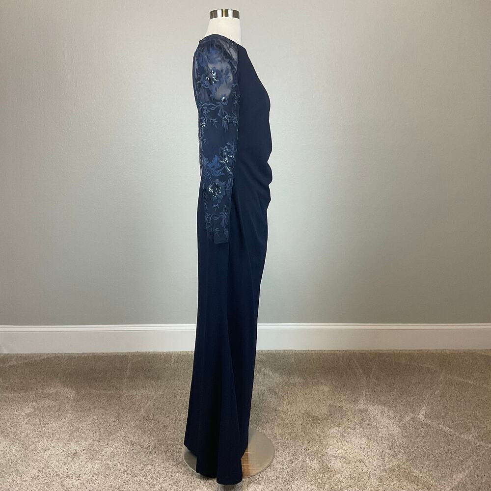 Eliza J Blue Evening Gown Sequined Lace Long Sleeve A-Line Formal Dress Size 14 - Picture 5 of 12